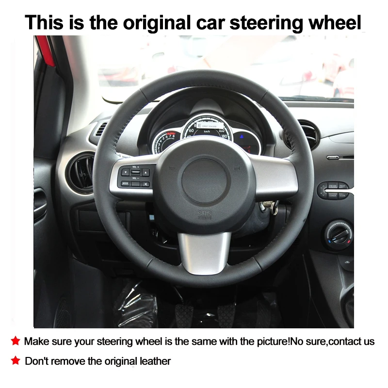 Cow Leather Hand Sewing Car Steering Wheel Cover For Mazda 2 DE DE2 2007 2008 2009 2010 2011 2012 2013 2014 Auto Accessories
