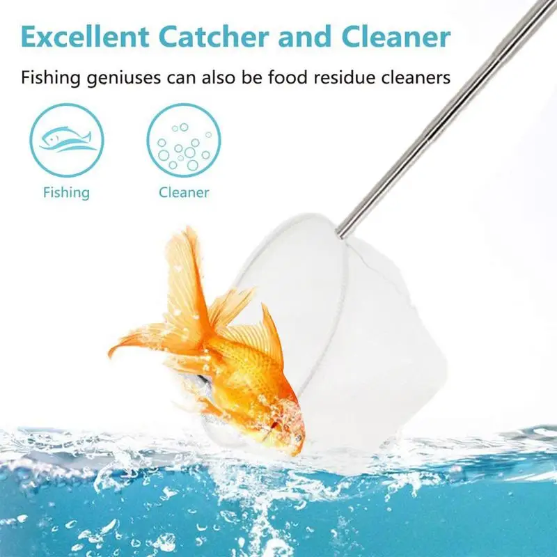 Retractable Fish Net Aquarium Cleaning 3D Stainless Steel Pocket Shrimp Catching Fish Tank Cleaning Net For Small Pond And Pool