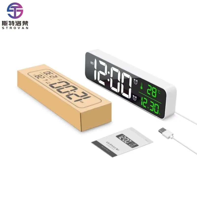 

USB Electronic Clock LED Mirror Alarm Clock Desktop Wall Music Perpetual Calendar Clock