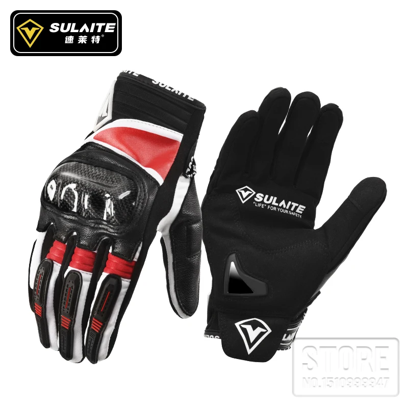 SULAITE Motos Motorcycle Gloves Leather Riding Carbon Fiber Racing Gloves Guante Cycling Mtb Driving Des Gants Sheepskin Gloves