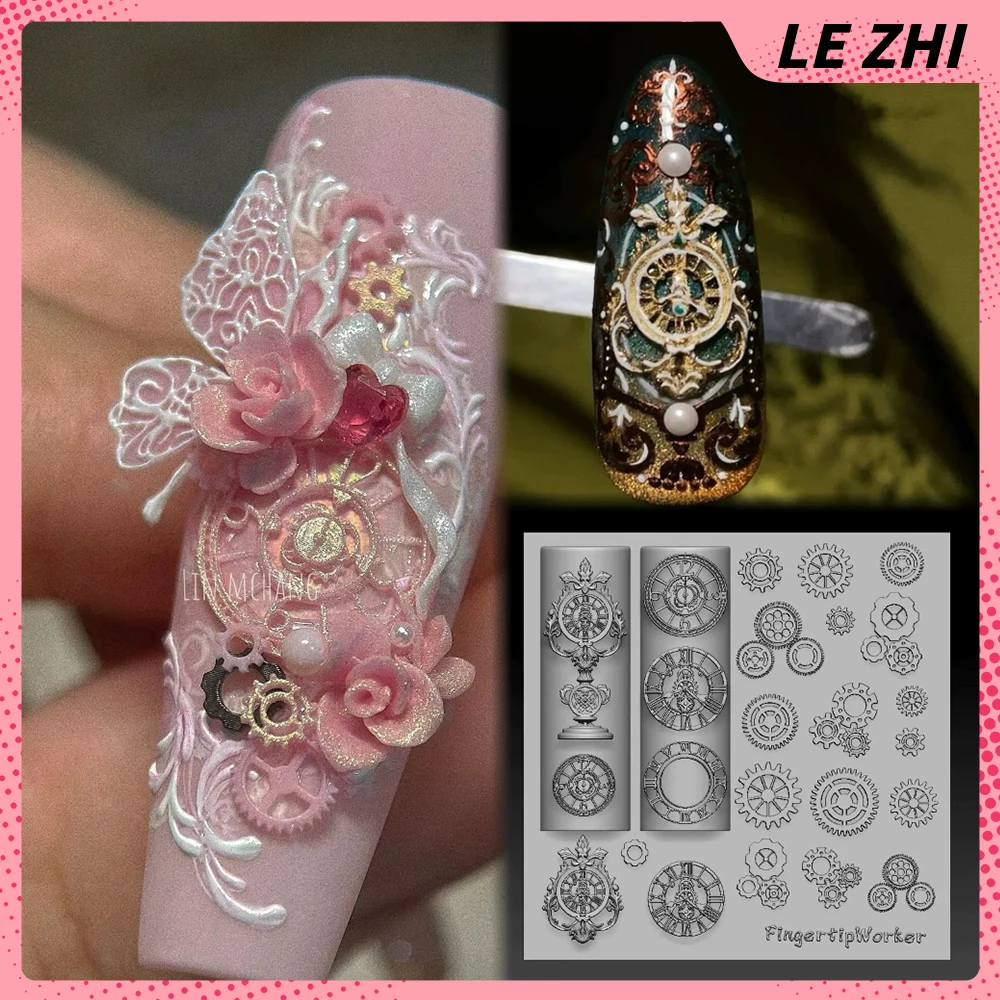 

1 шт., винтажная изысканная шестерня, 3D акриловая форма для резьбы по ногтям, детали инструментов для украшения, дизайн «сделай сам», силиконовая форма для маникюра