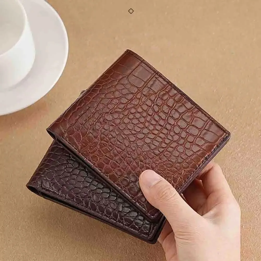 

Fashion Crocodile Leather Two Fold Wallet Business Slot Pocket Short Wallet PU Men's Handbag For Daily Shopping Travel