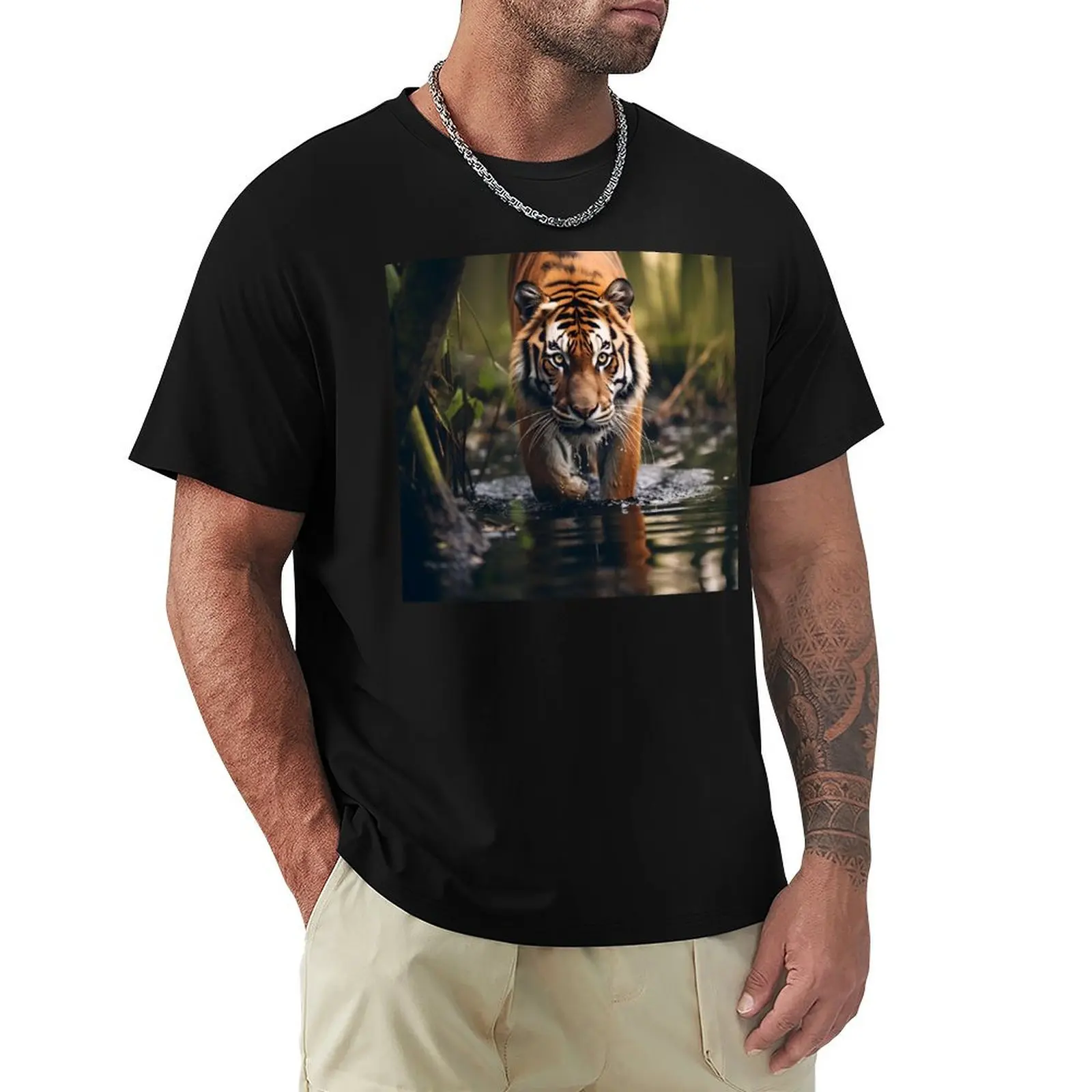 

Stunning tiger digital print in a variety of mediums T-Shirt Luxury man cute tops Short sleeve tee funny t shirts men