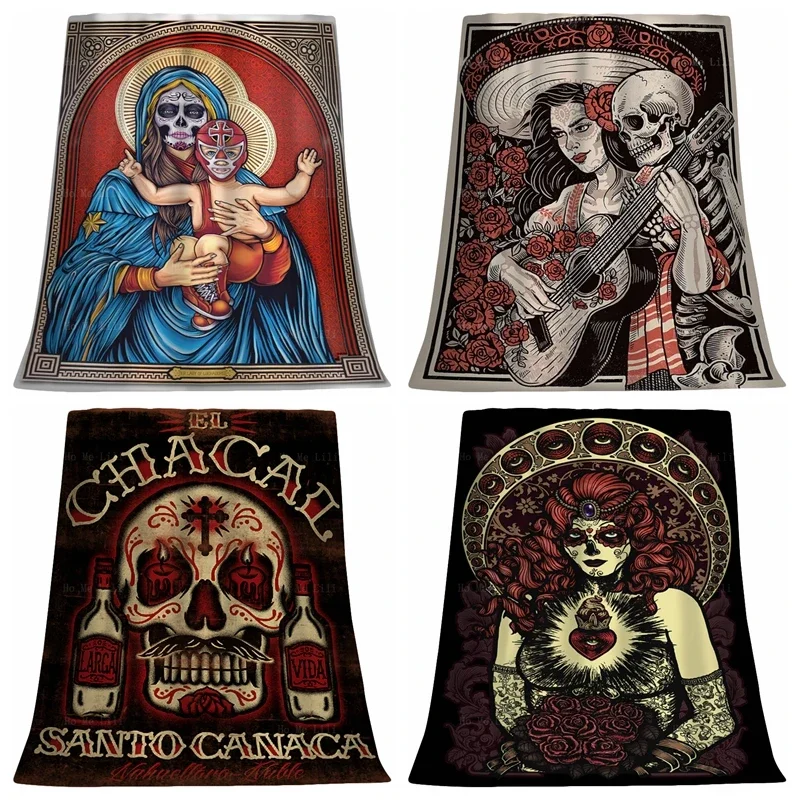 Мексиканские традиции праздничный день мертвых невест сахарный череп макияж цветы теплое уютное фланелевое одеяло от Ho Me Lili Decor