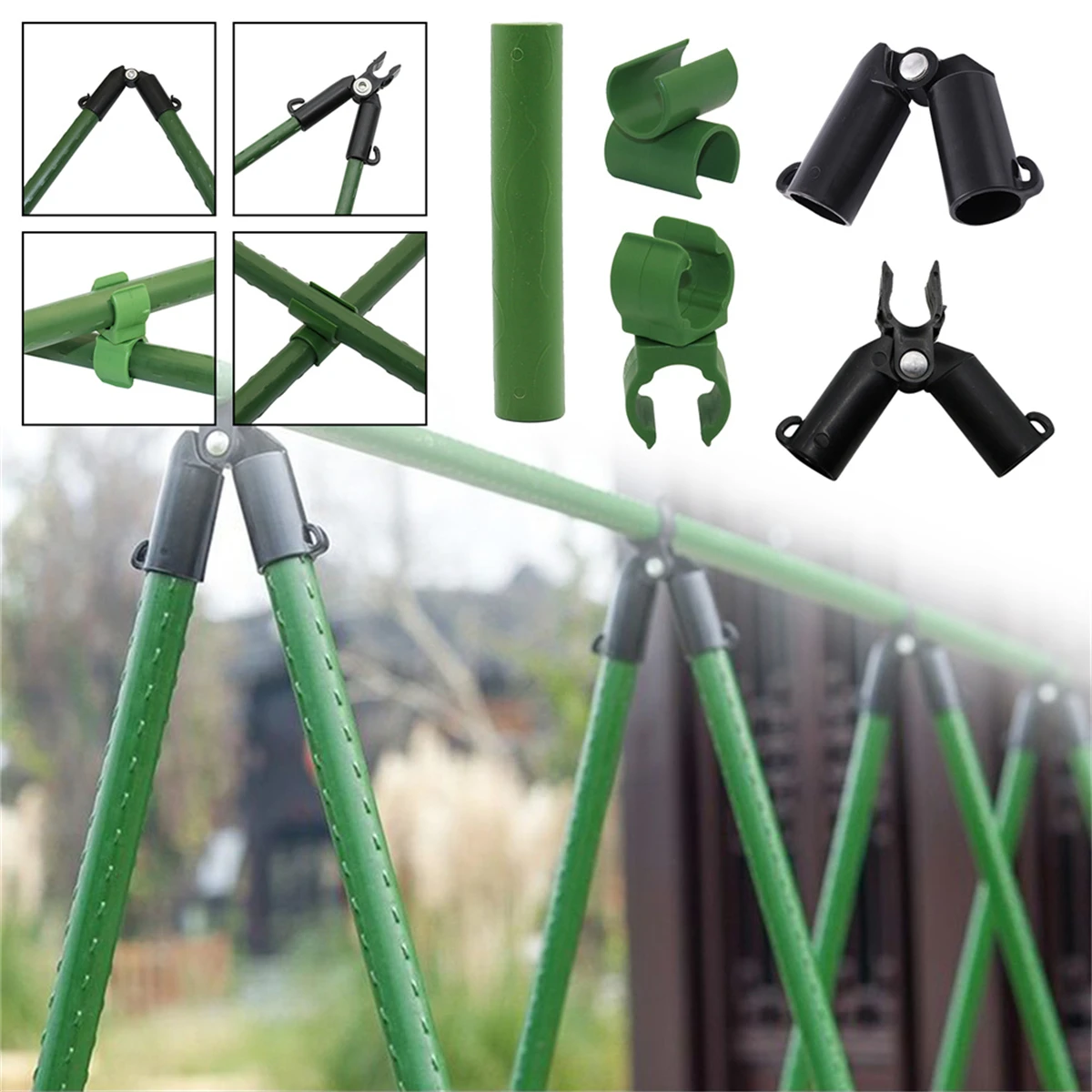 

Garden Plant Flower Vine Climbing Support Fixed Multi-Type Cross Clip Rotatable Clamp 20mm Plastic Coated Steel Pipe Joint 10Pcs