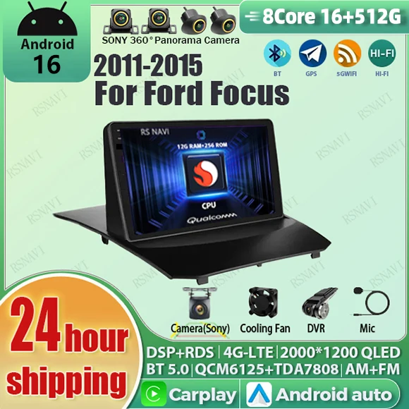 

Android 16 Carplay Auto Qualcomm 2K QLED Screen Car Radio Player For Ford Fiesta 2011-2015 GPS DSP Stereo BT WIFI Navigation 4G