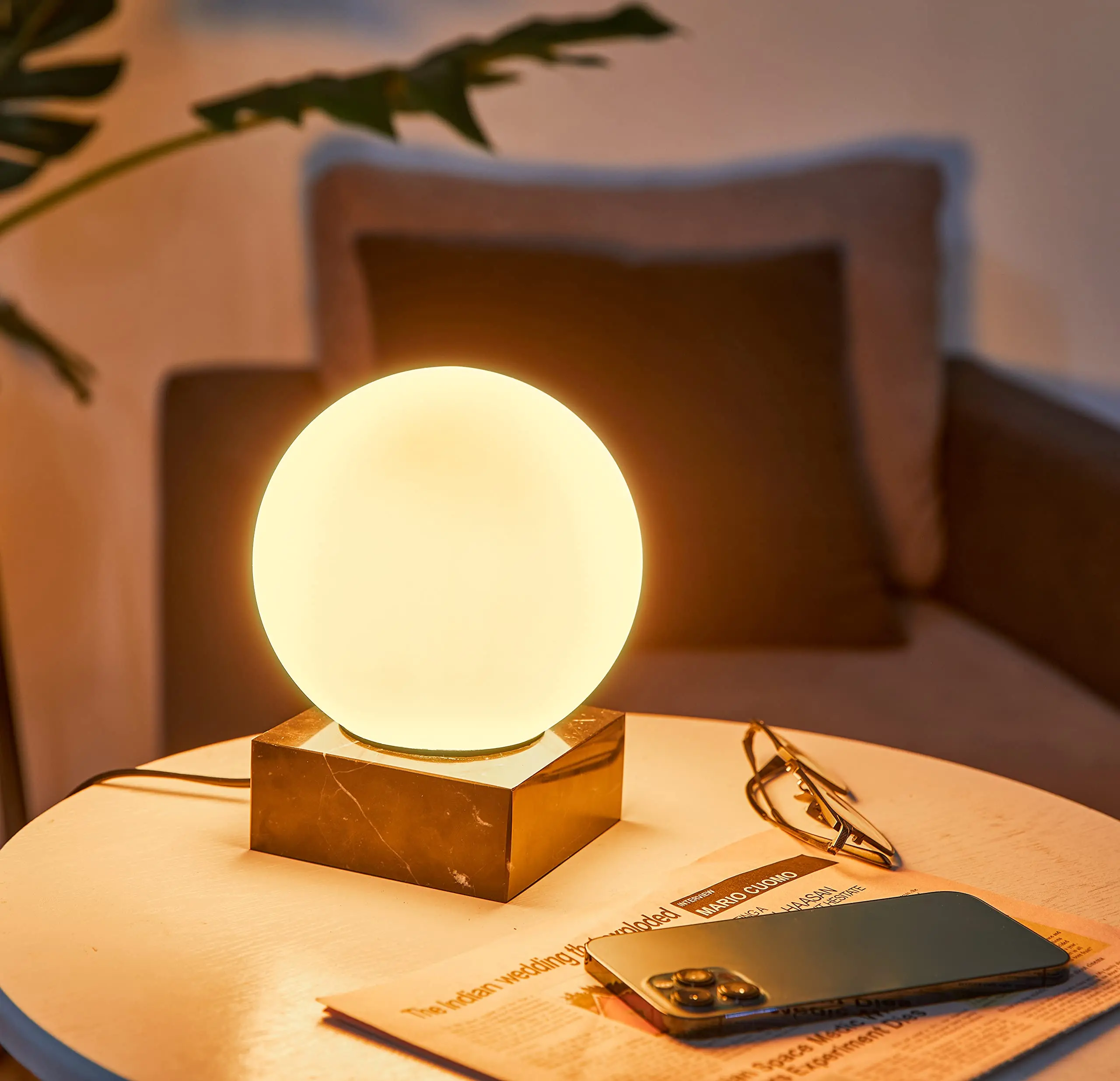 

Modern Globe Table Lamp With Glass Shade And Marble Base For Bedroom Living Room Office