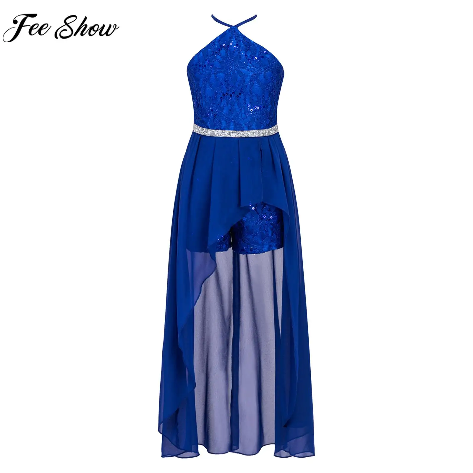 

Элегантное кружевное платье для девочек на свадьбу и день рождения, шифоновый комбинезон без рукавов с глубоким подолом, юбка для танцев на выпускной