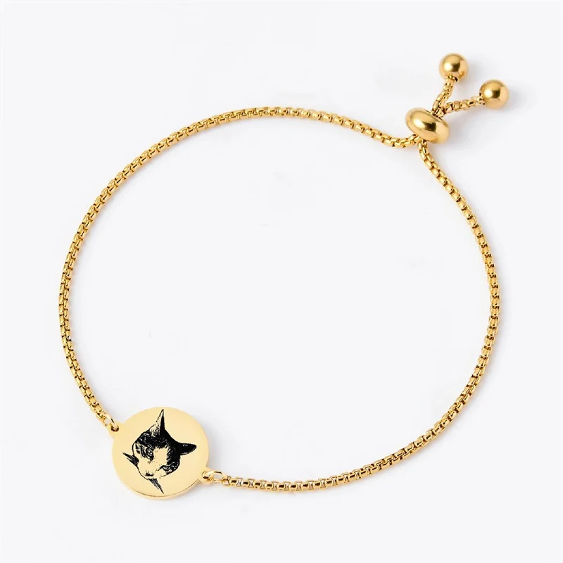 شخصية الحيوانات الأليفة صورة سوار مخصص محفورة اسم الصورة جولة القرص سوار مجوهرات تذكارية هدية لمحبي الحيوانات الأليفة