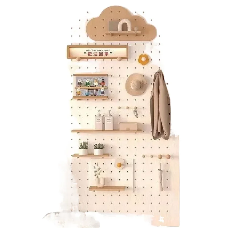 

Entrance hole board shelf wooden display storage wall cloud storage rack wall hanger painting