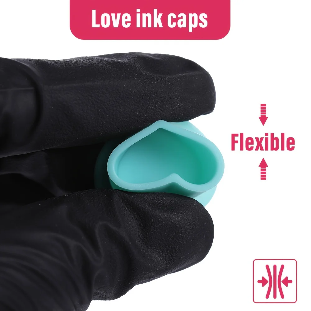 200pcs Tattoo Ink Cup Mix colors Heart-Shaped Disposable Silicone Tattoo Pigment Cup Color Pigment Cup Tattoo Pigment Holder