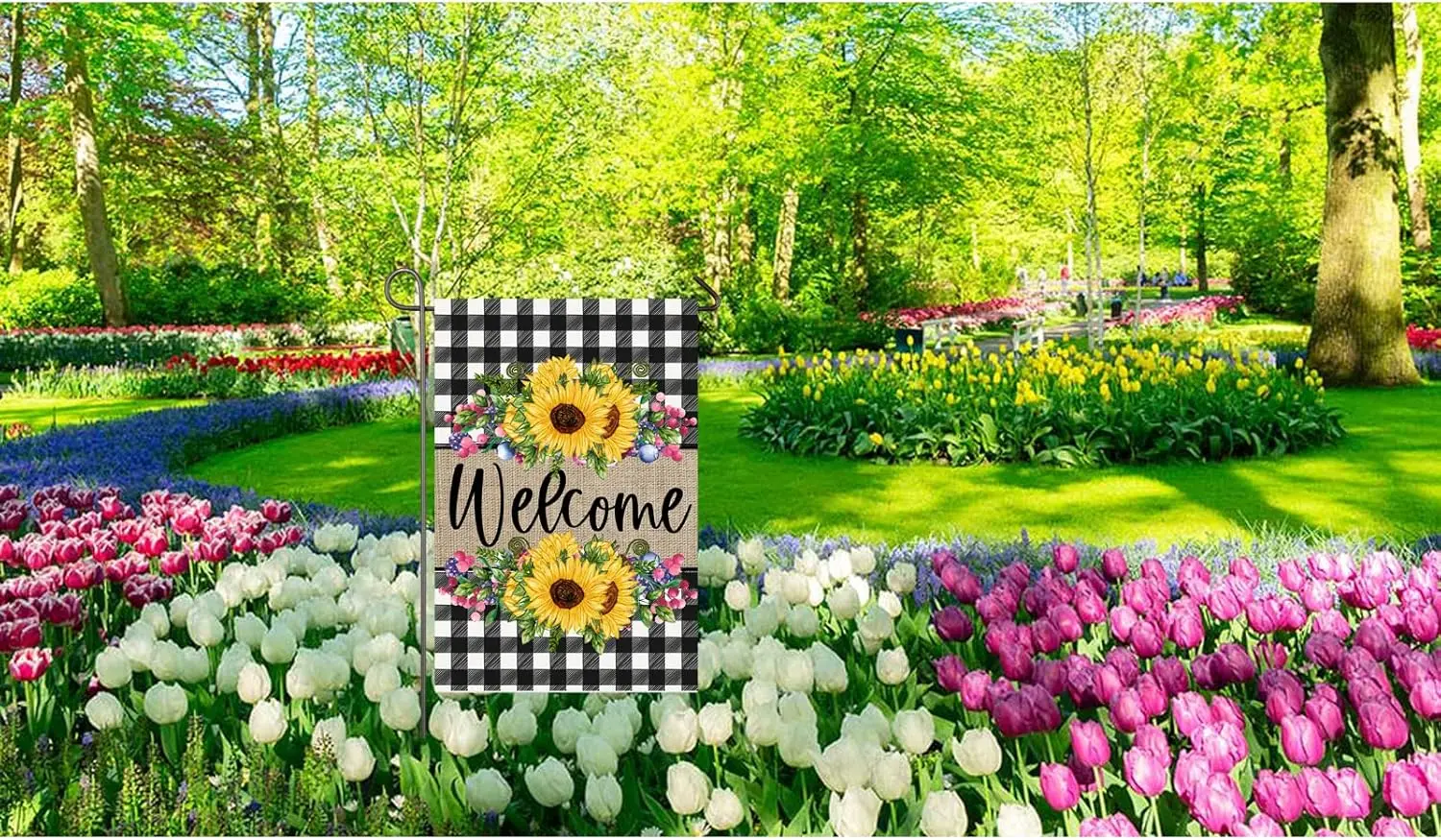 علم حديقة عباد الشمس الصيفي ترحيب الزهور التوت الجاموس منقوشة ساحة العلم 12 × 18 بوصة صغيرة عمودية مزدوجة الوجهين الموسمية FFI