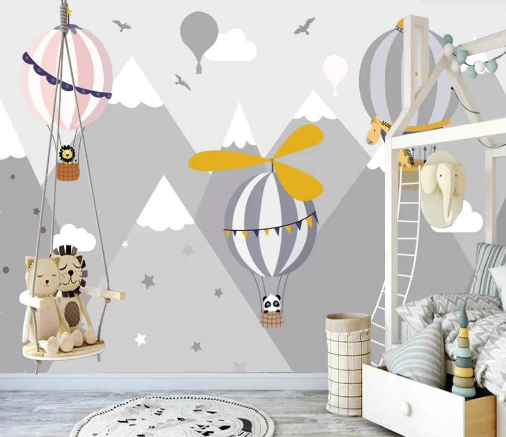 Customized Size Wallpaper Geometric Mountain Sun Mural Home Decoration Children's Room Cartoon Decoration Painting 3d wallpaper
