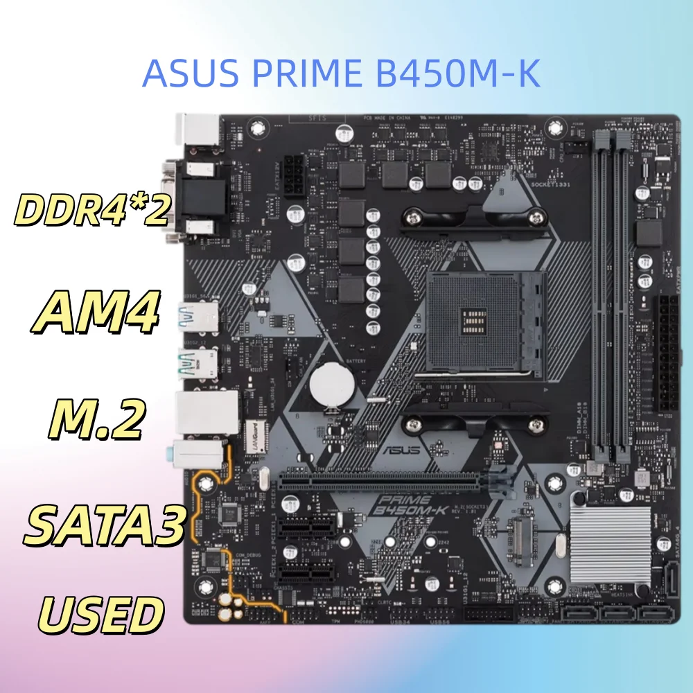 ASUS PRIME B450M-K Motherboard AMD AM4 Support R5  3600X 5600 5700X 5700x3D 5800X3D CPU DDR4 M.2 PCIe 3.0 mATX Mainboard