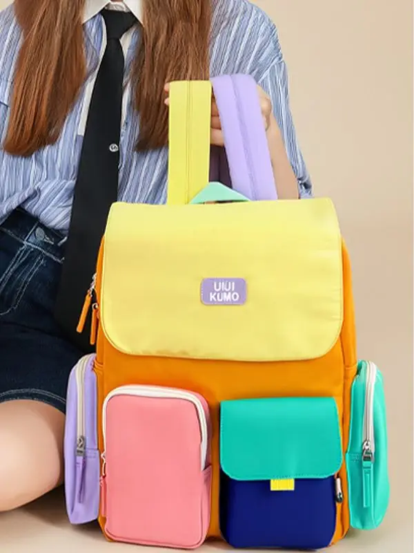 حقيبة كتف UIUIKUMO ذات سعة كبيرة من قماش أكسفورد أرجواني مقاوم للماء مع تصميم لتقليل الوزن مناسبة للمدرسة الخارجية #3