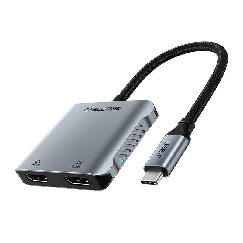 CABLETIME USB C do HDMI Hub MST 4K 8K Type C to Dual HDMI Adapter Splitter Multi Stream PD 100w Dual Display Dock For Mac Laptop — 2