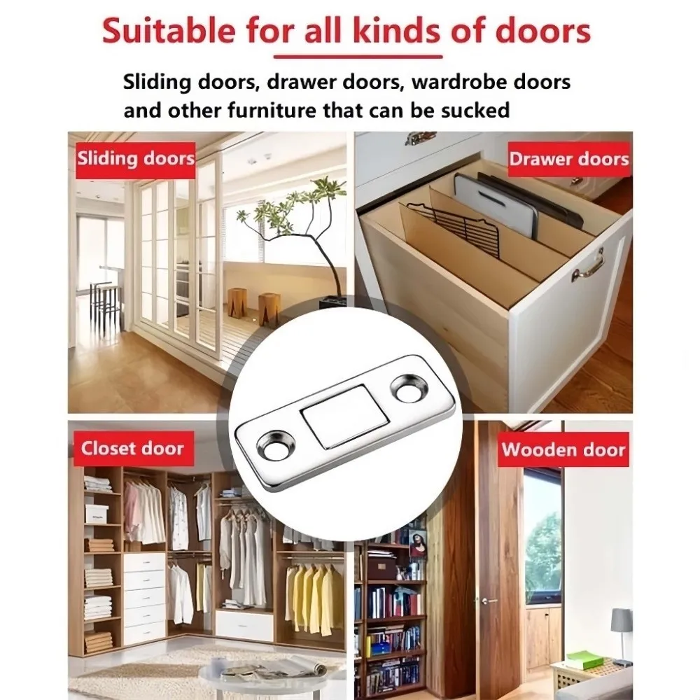 Punch Free Stainless Door Closer Ultra Thin Adhesive Magnetic Cabinet Catch Furniture Fittings Strong Drawer Magnet Lock Stopper
