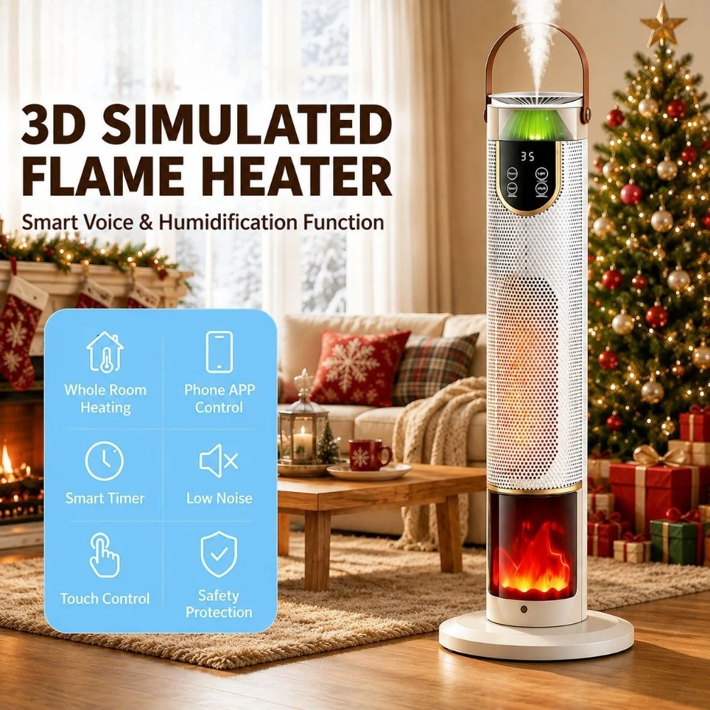 3D simulated flame humidification heater, household quick-heating vertical electric heater, energy-saving and low-noise heater