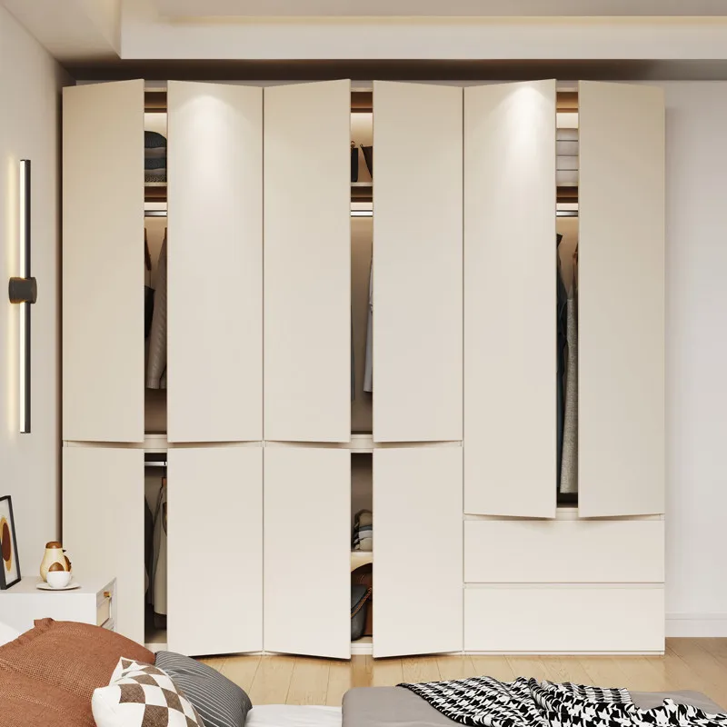 ENF grade 18mm solid wood pine board cream style white wardrobe home bedroom economical sectional large wardrobe