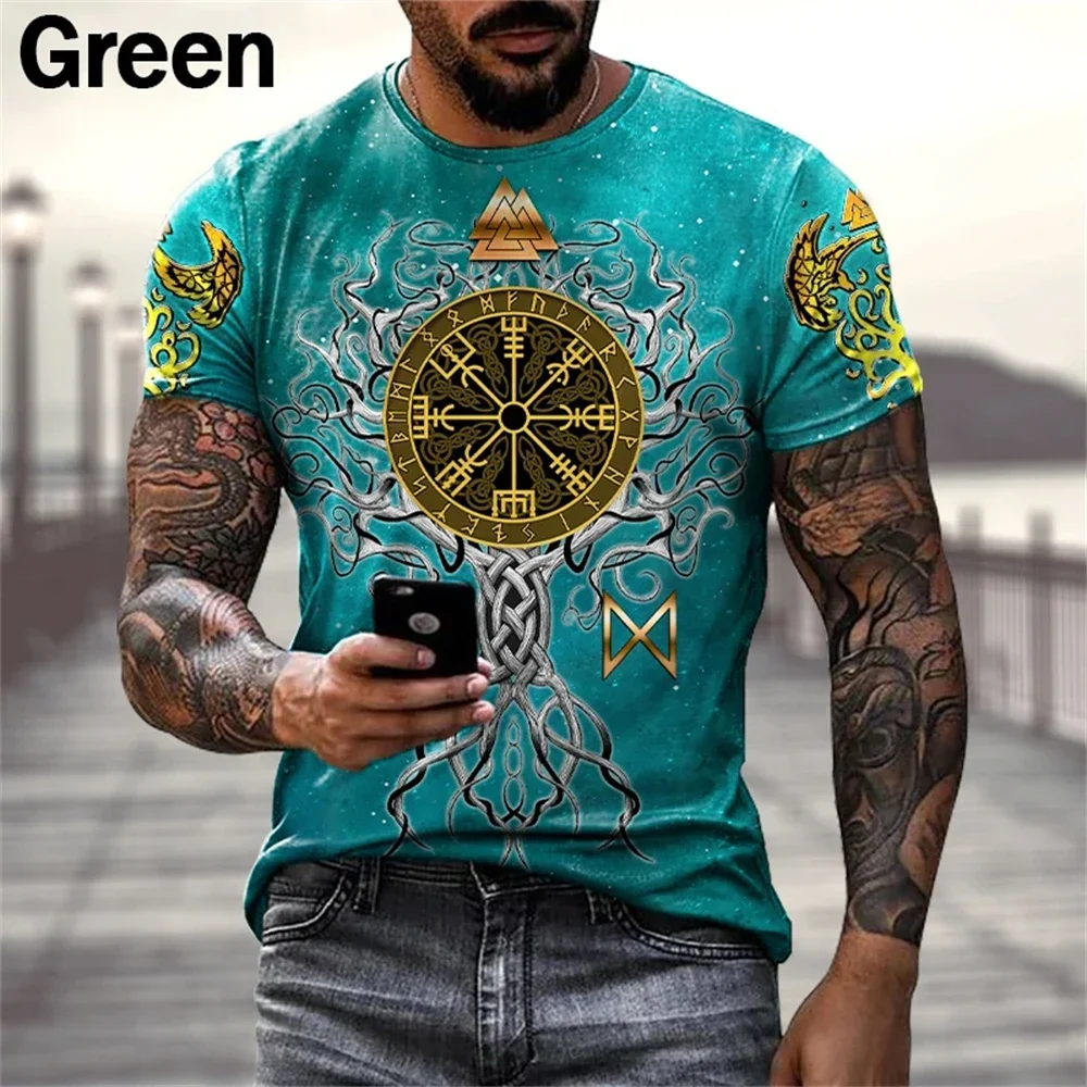 2025 Summer Hot Selling Mysterious Viking Pattern 3D Printed Men's T-shirt Round Neck Short Sleeve Daily Casual Hip Hop Top 6XL