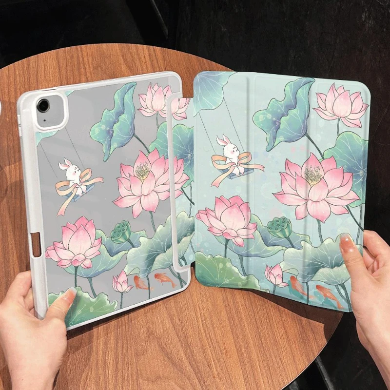 

Smart PU Case for IPad 6th Generation Case 9.7 Inch IPad Pro 11 2022 7 8 9th 10.2 Funda Cover IPad Air 5 Air 4 10.9 Lotus Flower