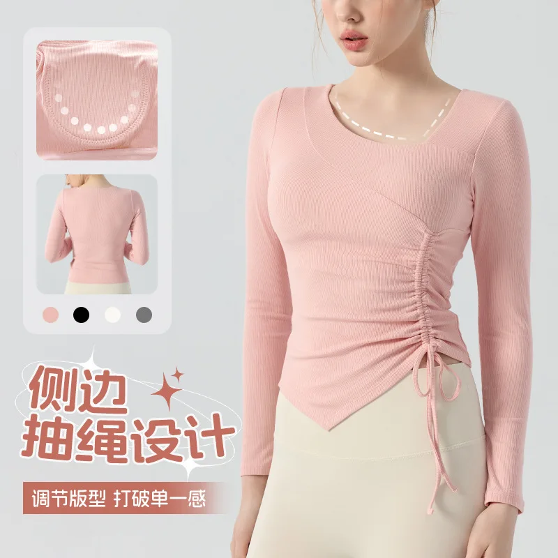 Women's Top with Chest Cushion, Pilates Training Clothes, Slimming and Slimming, Sports, Long Sleeve, Practice Clothes
