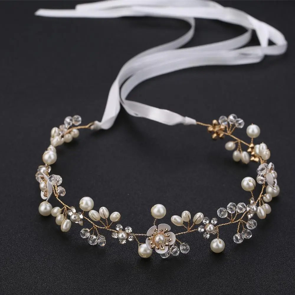 Bride Crystal Headband Wedding Hair Accessories Pearl Leaf Hair Jewelry Bridal Hair Vine Rhinestone Hair Ornaments Women Tiara