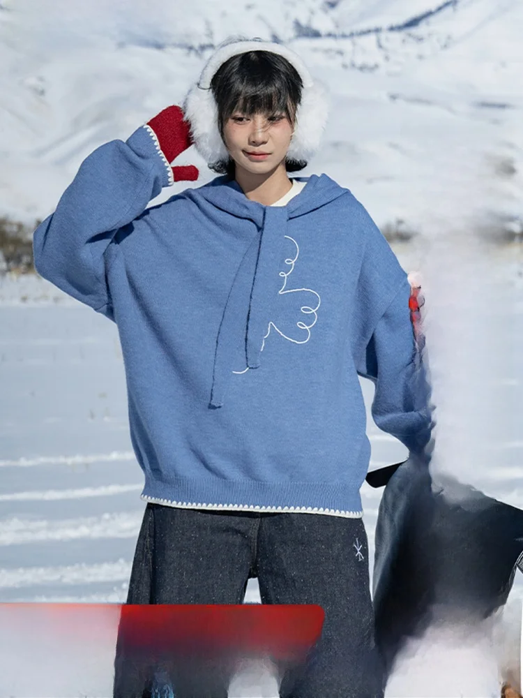 

Huhu Early Girl Hat ell Embroidery Belted Hoodie Sweater Commute Sle Loose Fit Long Sve Warmth Heating Spring Autumn W...