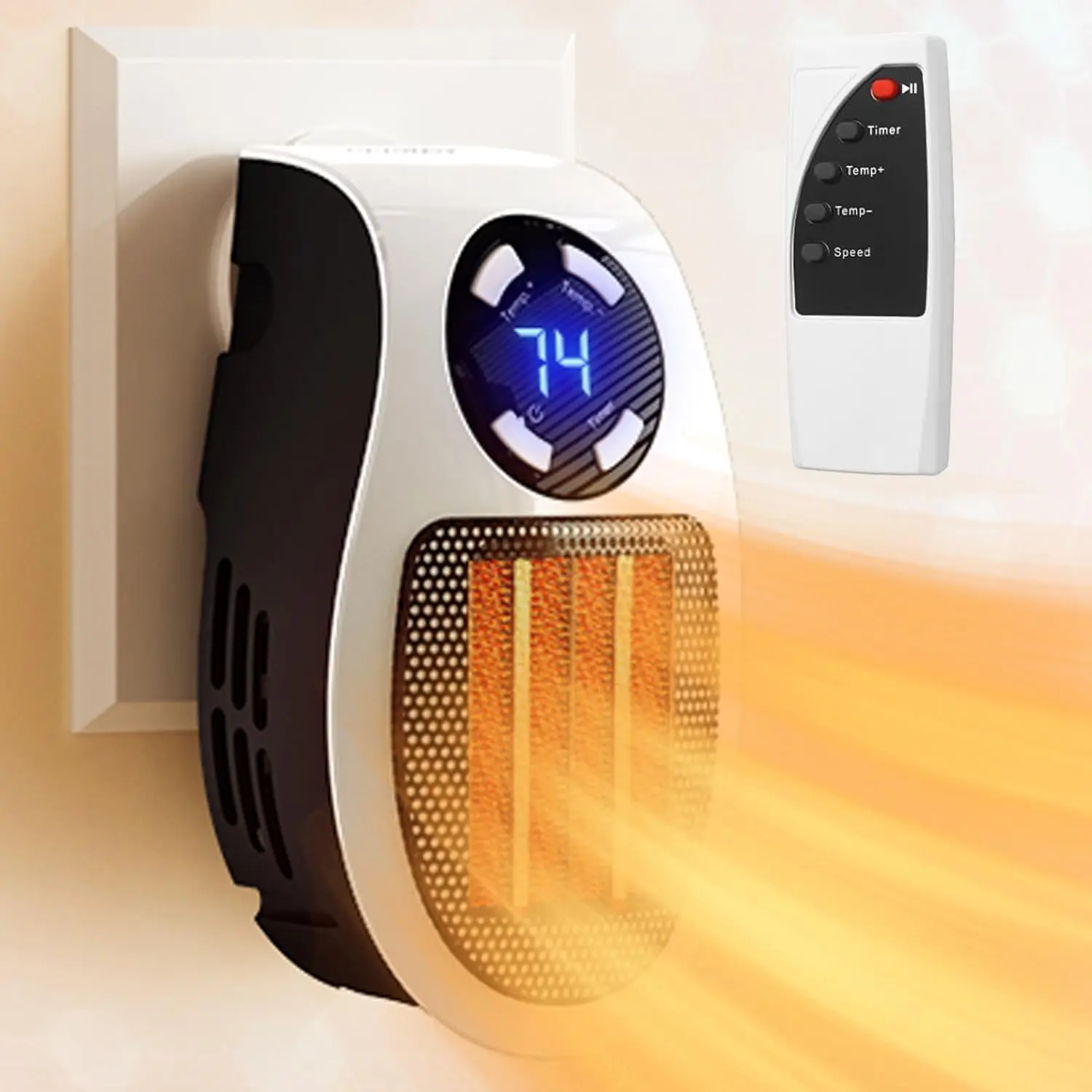 Mini-Steckheizung, tragbare Wandheizung mit Fernbedienung, einstellbarem Thermostat und 12-Stunden-Timer, LED-Anzeige für Zuhause, Büro, Badezimmer