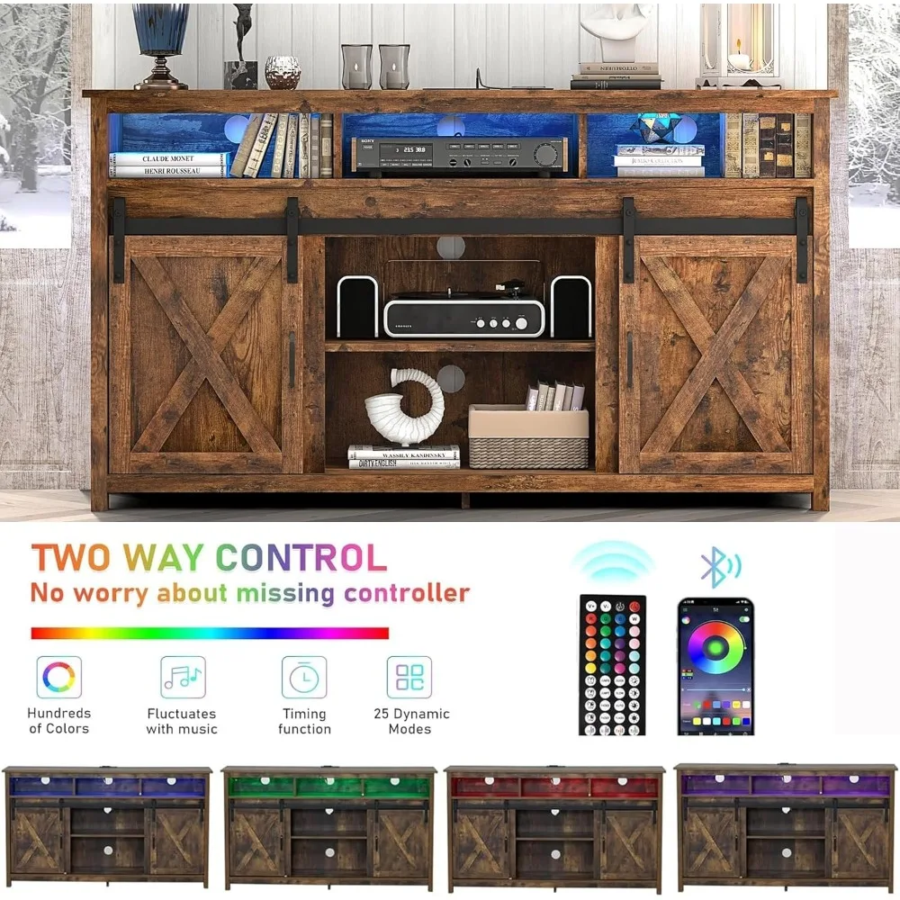 حامل تلفزيون مزرعة خشبي مقاس 57 بوصة من Vinctik لأجهزة تلفزيون مقاس 60/65 بوصة - طاولة وحدة تحكم مركزية للتخزين بطبقة مزدوجة