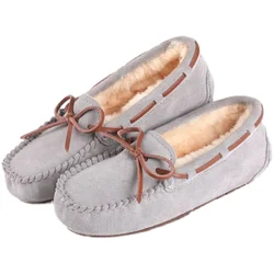 Winter Shoes Women's Flat Shoes Sheepskin Loafers Cashmere Thickened Anti-skid Cotton Ladles Moccasins Bow Women's Shoes