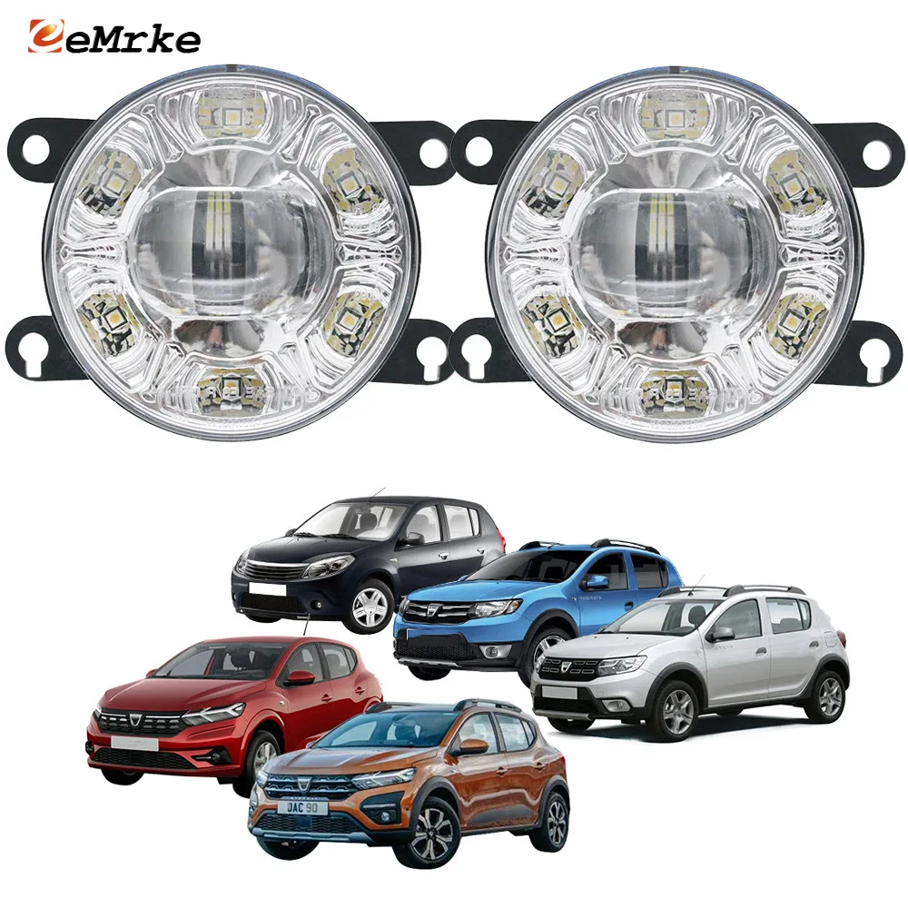 Led Fog Lights Assembly Headlights for Dacia Dacia Sandero, Sandero Stepway w/ Lens + Car DRL Daytime Running Lamp PTF Accessory