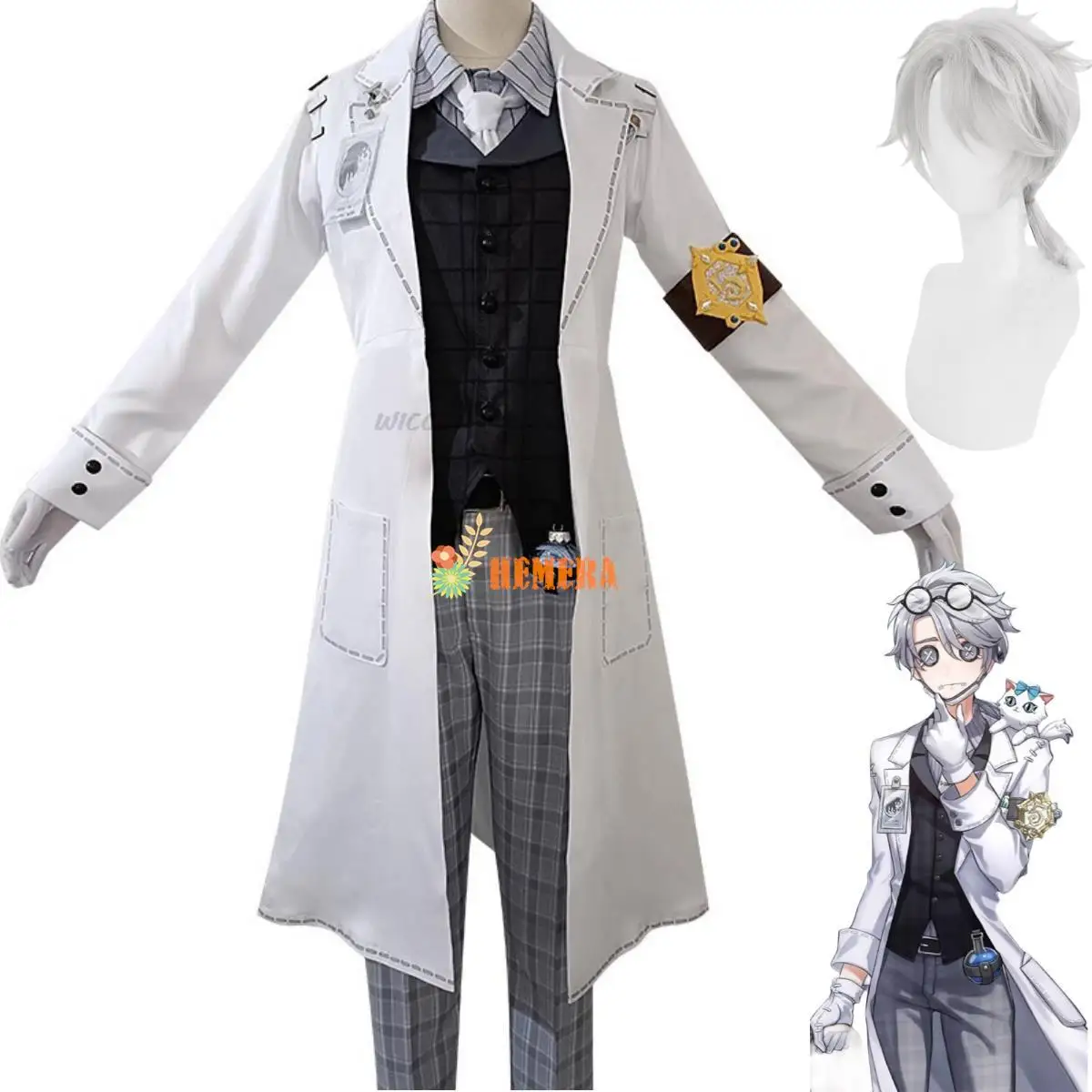 

Identity V Anime Game Aesop Carl Cosplay Costume Embalmer Fifth Anniversary Limit Wig White Cost Uniform Man Woman Party Suit