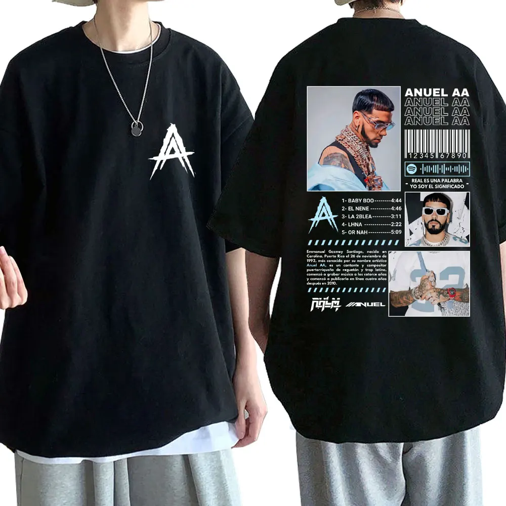

Футболка Limted Rapper Anuel AA Real Hasta La Muerte с графикой, популярные футболки для мужчин и женщин, хлопковая летняя футболка в стиле хип-хоп с круглым вырезом, мужская