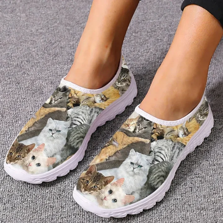 

Модные 3D-кроссовки с принтом кошки, сетчатые, высокого качества, для женщин, мужчин и подростков, повседневные, на заказ, теннисные, плоские, парные