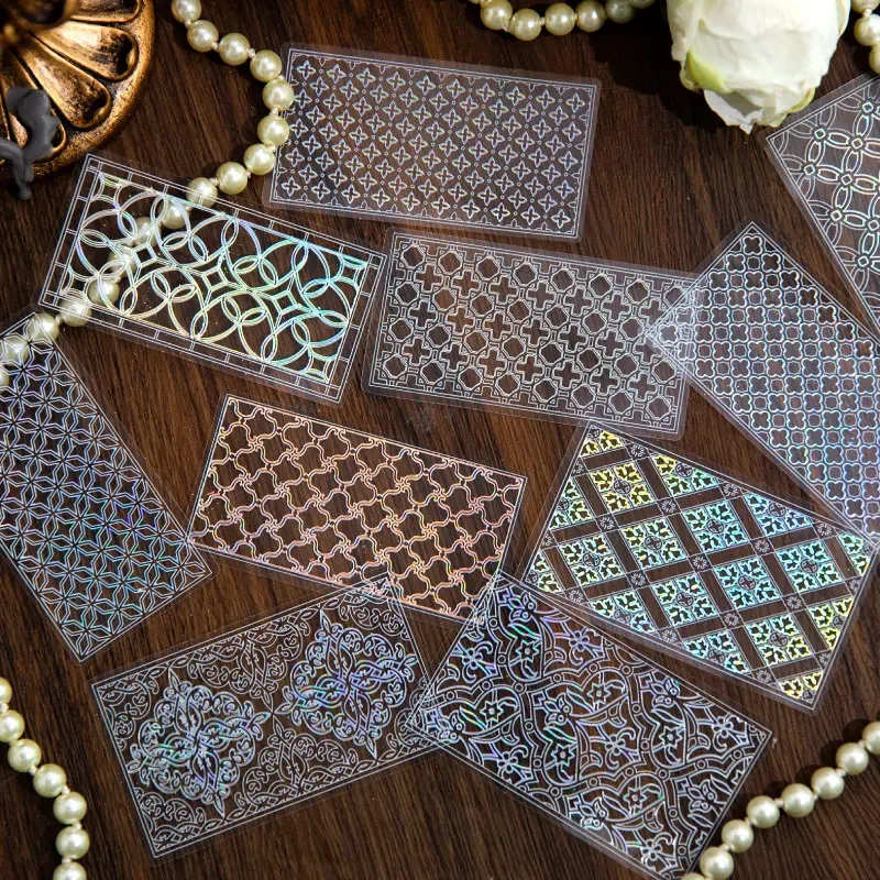 10Pieces Lace Stickers Gold Bronzing Transparent border Notes Collage Vintage Supplies Decorative Backing Scrapbooking 11CM