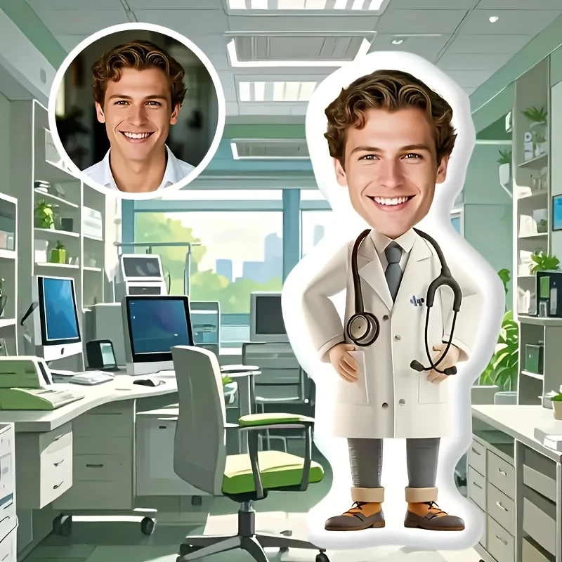 Custom Portrait Professional Doctor Style Plush Cushion Pillow, Suitable for Living Room, Sofa, Bed, Car Multi-Functional Decora