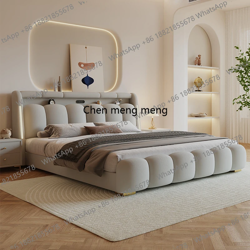 

200x220cm King Fabric Bed With Cream Wind Nordic Bedroom Frame Double Bed Queen Nordic Storage Soft Bag Headboard Furniture