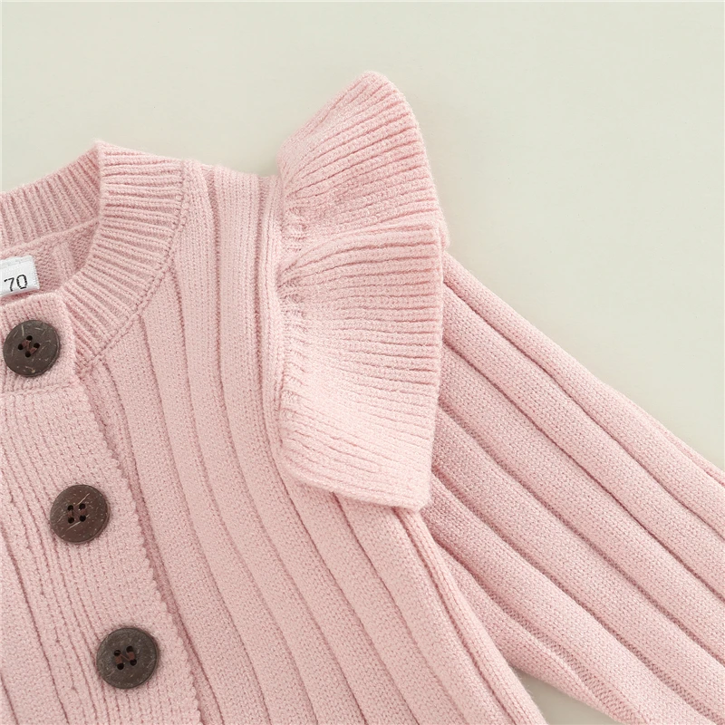 Autumn Infant baby Romper Cotton Knit Long Sleeve Ruffle Solid Color Girls Jumpsuits Newborn Girls Outfit Baby Clothes