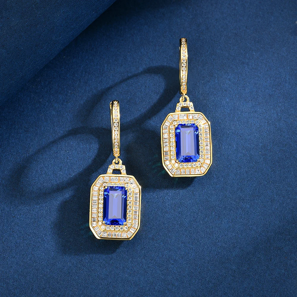 

New S925 silver inlaid 2.5ct cultivated spinel cornflower blue 6 * 10 fashionable ear buckle earrings for wedding jewelry