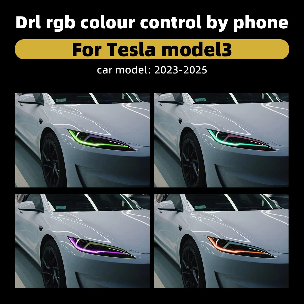 RGB LED DRL Module APP Color Control For Tesla Model 3 2023-2025 Plug and Play Daytime Running Light view 4