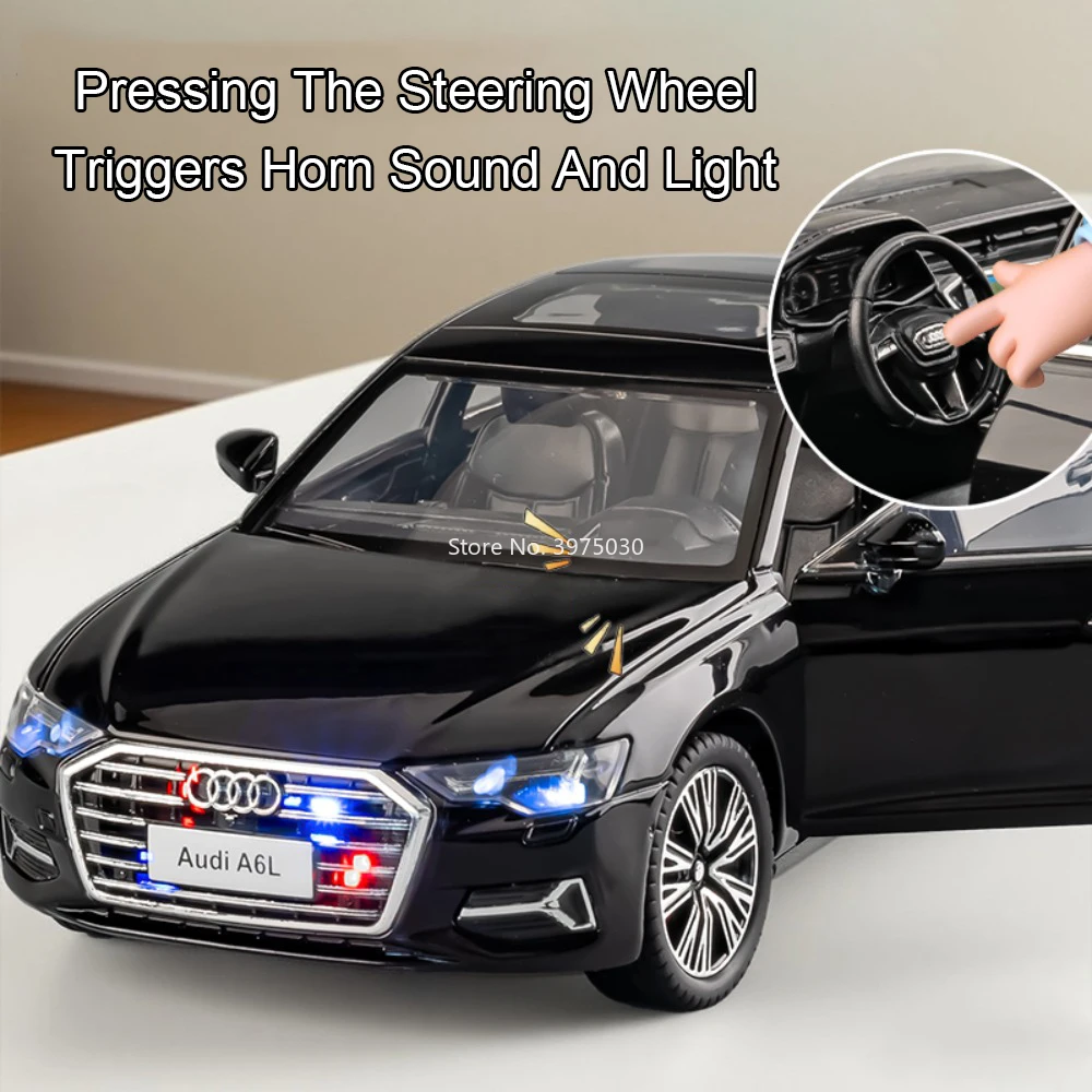 1:24 escala audi a6l brinquedos modelos carros em miniatura liga diecast roda puxar para trás com luz som veículos modelo meninos presentes perfeitos