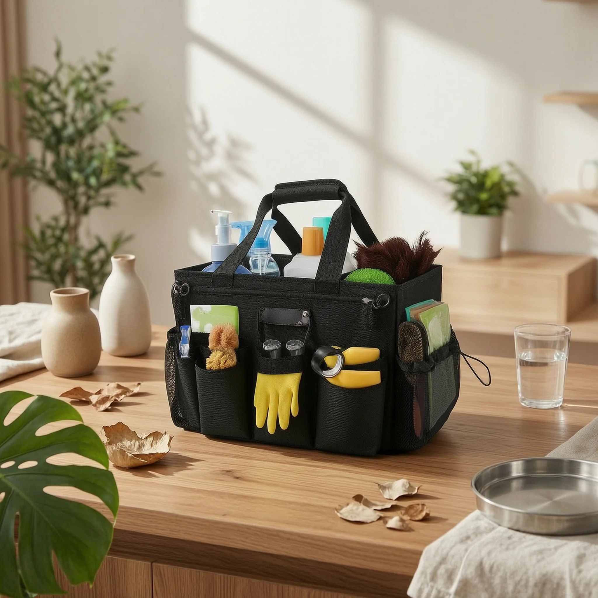 Cleaning Carrier with Divider Waterproof Cleaning Carrier with Handle Tool Bag with Pockets Long-Lasting Collapsible