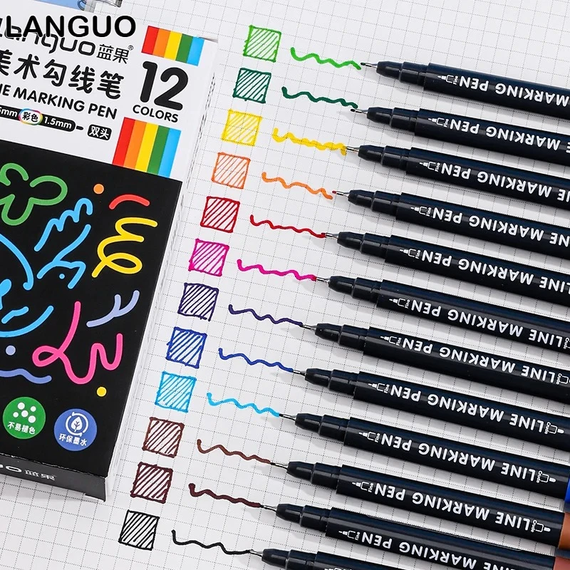 

LANGUO 12 Colors Large Capacity Dual-tip Art Outlining Marker Pens Sketching Waterproof Oil-proof Pen School Supplies Stationery