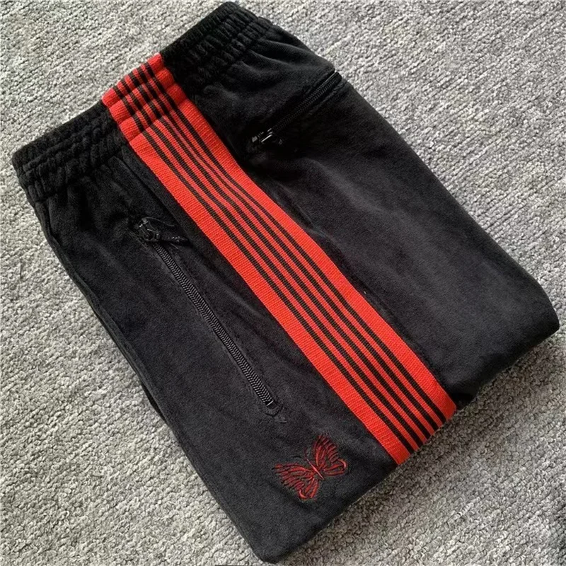 Winter Autumn Warm Stripe Embroidery AWGE Velvet Sweatpants Top Quality 1:1 Vintage Thick Fabric Mens Womens Sweatpants