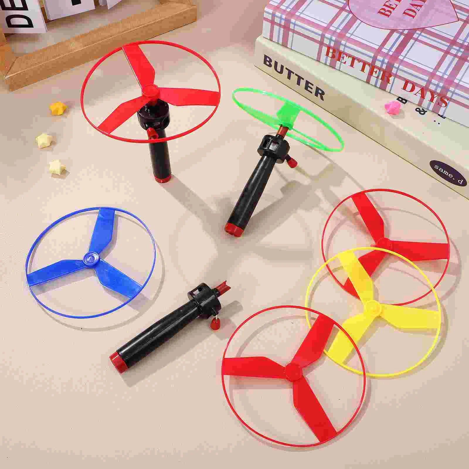 Plastic Cable Flying Saucer Ufo Saucers Toy Propeller Helicopter Soccer Toys Disc Launcher Fun Set