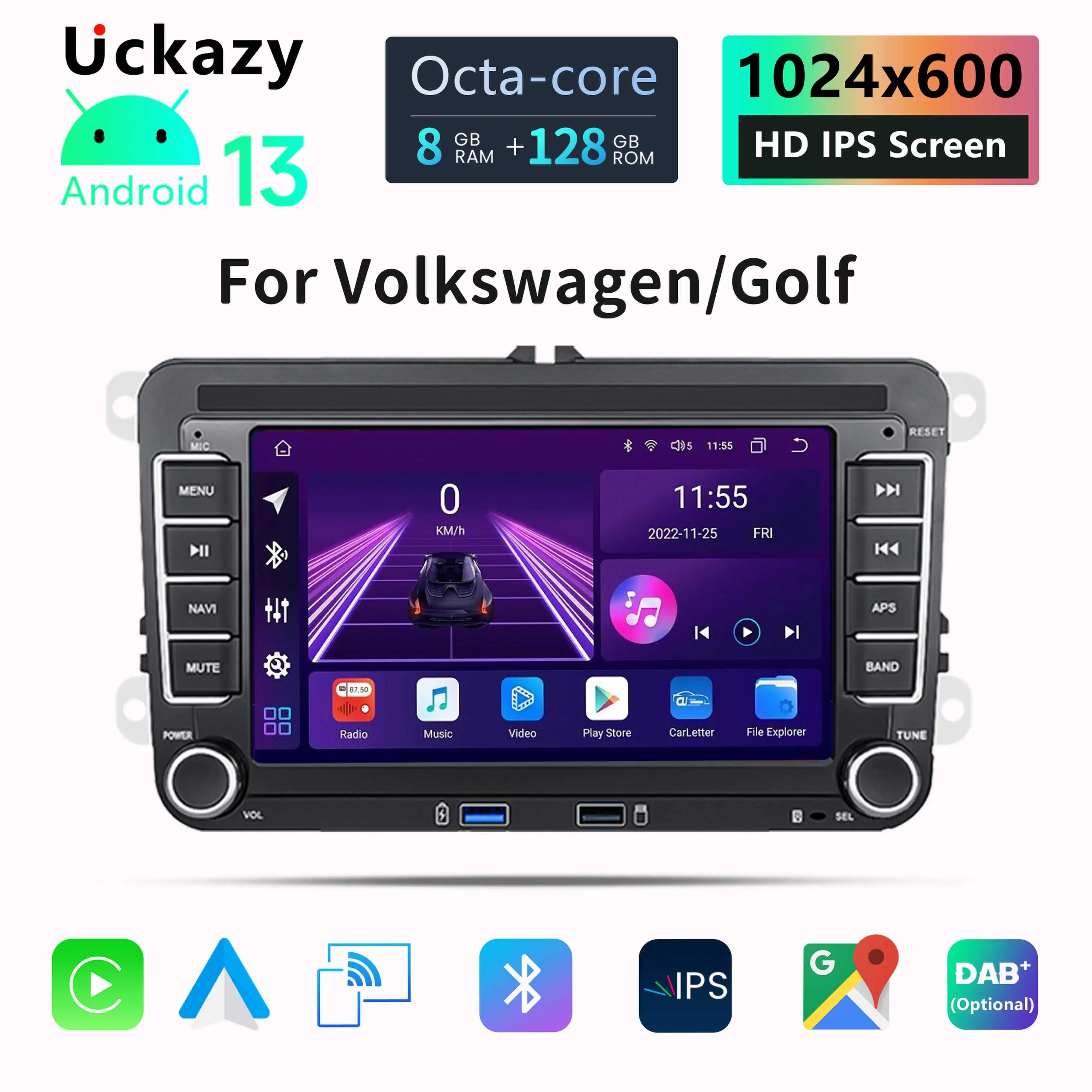 7'USB 2 Din Android Car Radio GPS for VW Volkswagen Skoda Octavia Golf 5 6 Touran Passat B6 Polo Jetta Sharan Caddy Seat Screen