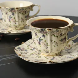2set Vintage European Style Teacup and Saucer Ceramic Coffee Cup and Plate Drinking Cups for Afternoon Tea Drinkware Gifts