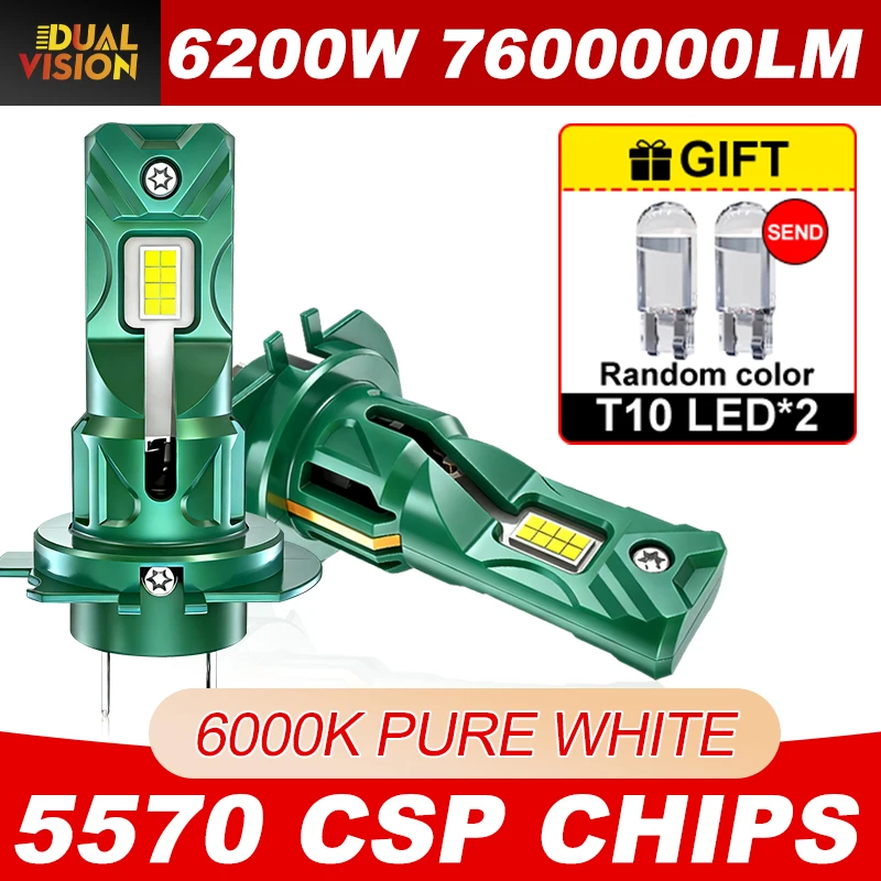 

H7 Led Canbus 1:1 Mini Size Car Headlight 6200W 7600000LM 5570 CSP Super Bright Wireless Turbo Led 6000K Automobile Lamp T10 12V