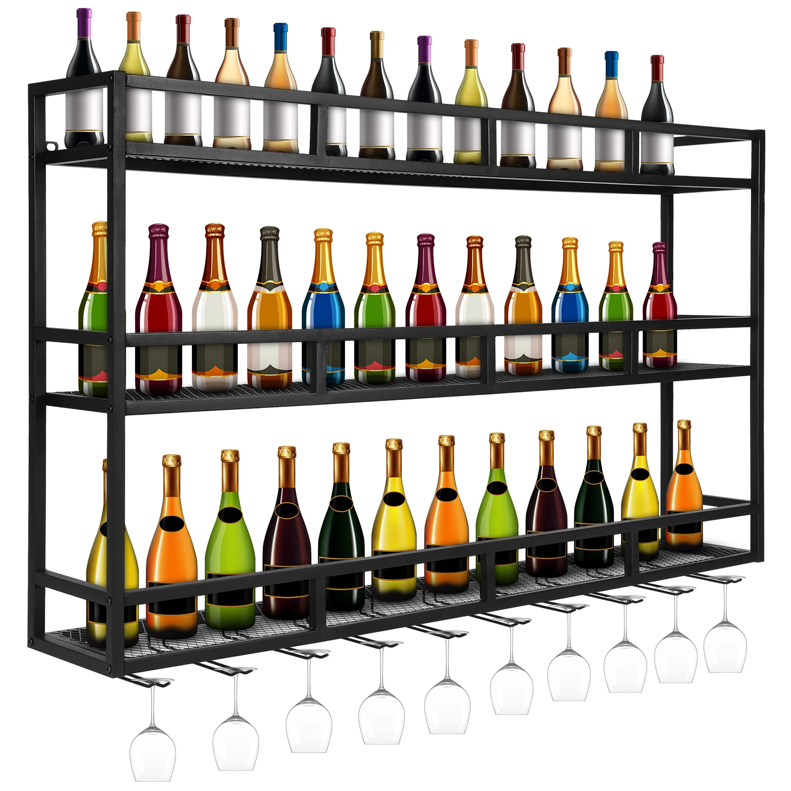 

Bar Liquor Bottle Display Shelf Wall-Mounted Metal Liquor Hanging Shelf Large Capacity for Home Bar Dining Room Decorative